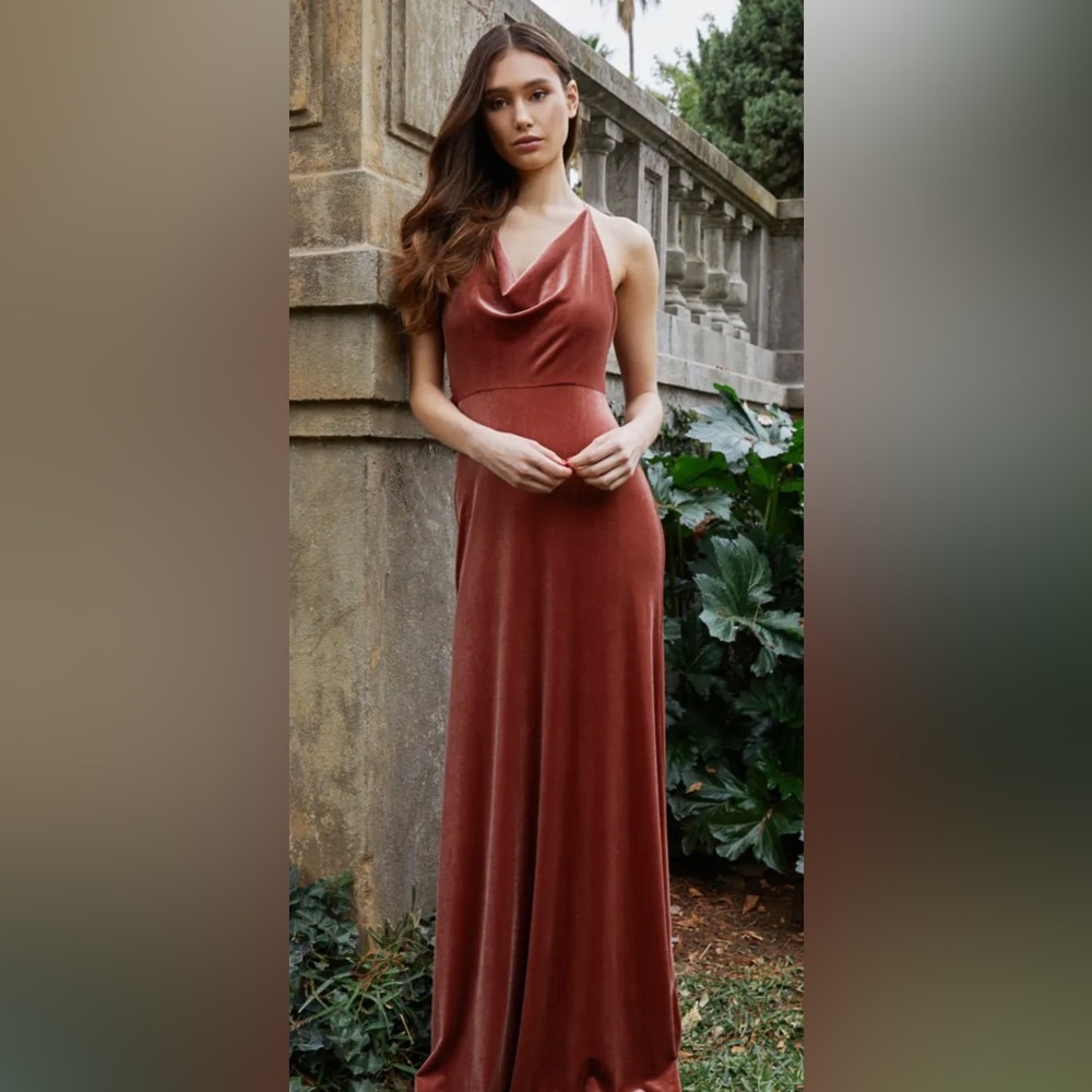 Jenny Yoo Sullivan Cowl Neck Velvet Bridesmaid Dress, in English Rose, Size 0